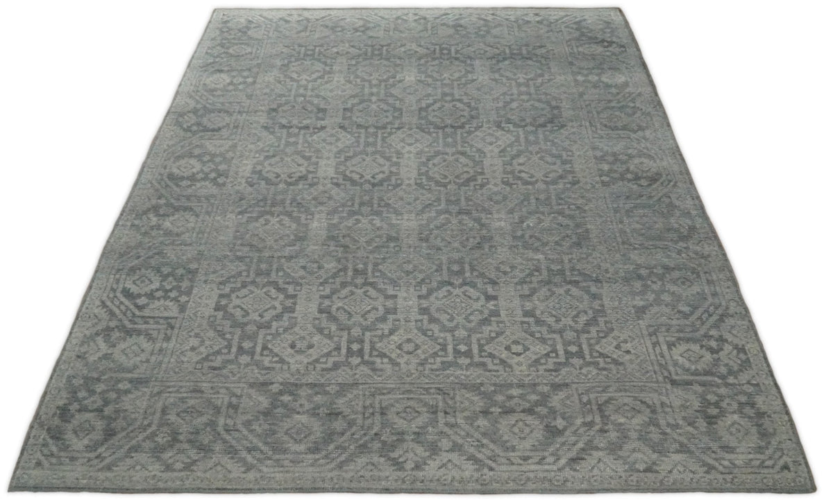 Custom Made Antique Finish Hand knotted Silver and Charcoal Wool Area Rug, Kids, Living Room and Bedroom Rug.
