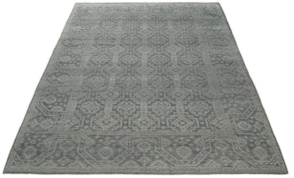 Custom Made Antique Finish Hand knotted Silver and Charcoal Wool Area Rug, Kids, Living Room and Bedroom Rug.
