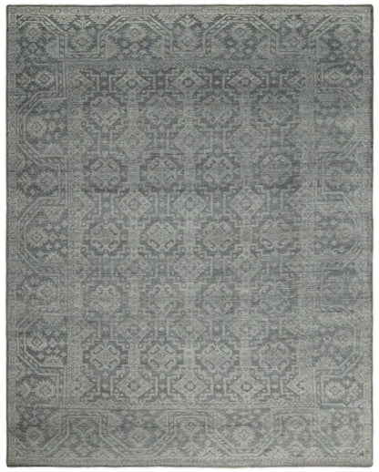 Custom Made Antique Finish Hand knotted Silver and Charcoal Wool Area Rug, Kids, Living Room and Bedroom Rug.