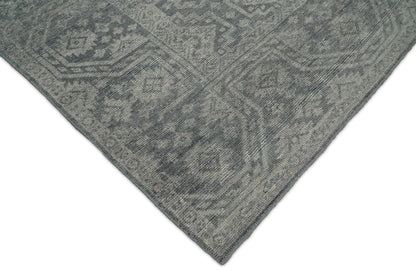 Custom Made Antique Finish Hand knotted Silver and Charcoal Wool Area Rug, Kids, Living Room and Bedroom Rug.
