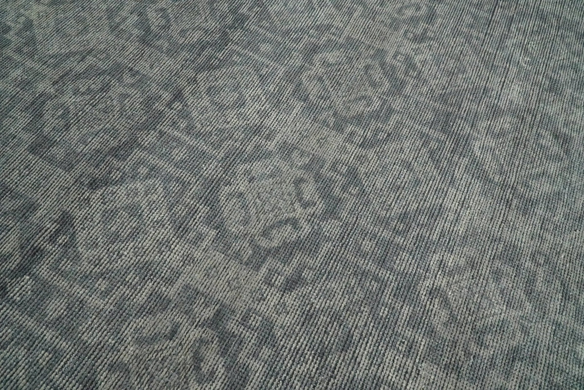 Custom Made Antique Finish Hand knotted Silver and Charcoal Wool Area Rug, Kids, Living Room and Bedroom Rug.