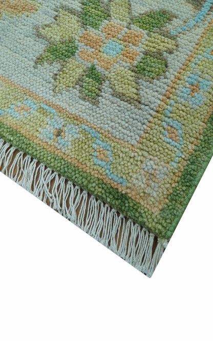 Custom Made Antique Green Traditional Oushak Design Hand Knotted Wool Area Rug.