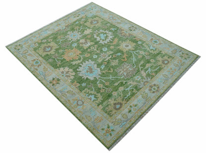 Custom Made Antique Green Traditional Oushak Design Hand Knotted Wool Area Rug.