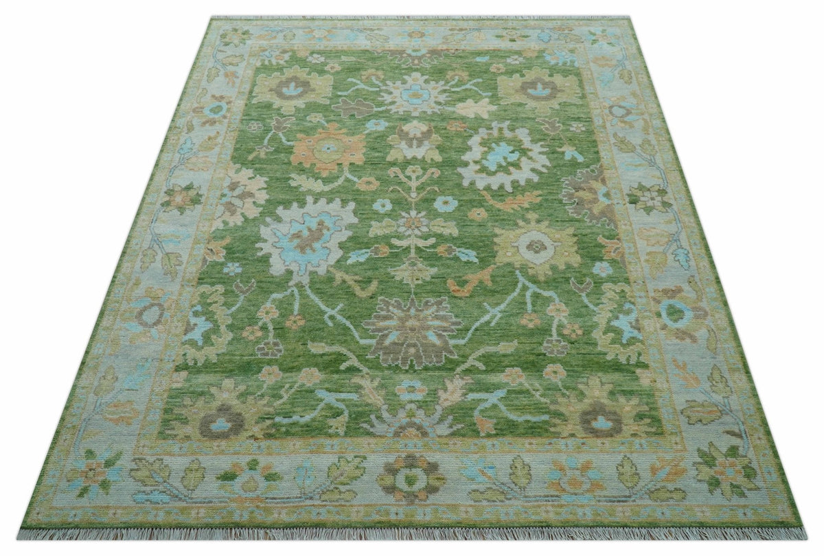 Custom Made Antique Green Traditional Oushak Design Hand Knotted Wool Area Rug.