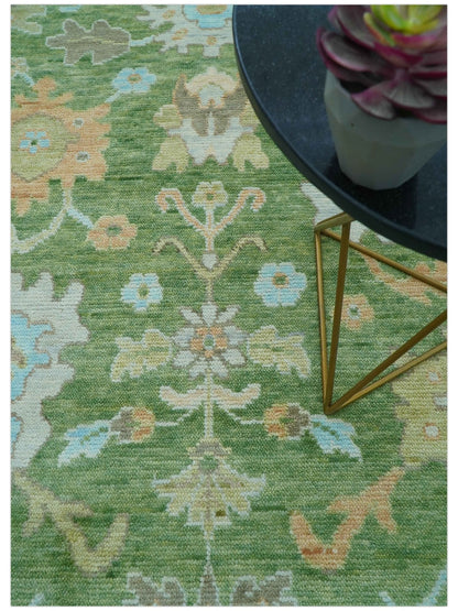Custom Made Antique Green Traditional Oushak Design Hand Knotted Wool Area Rug.