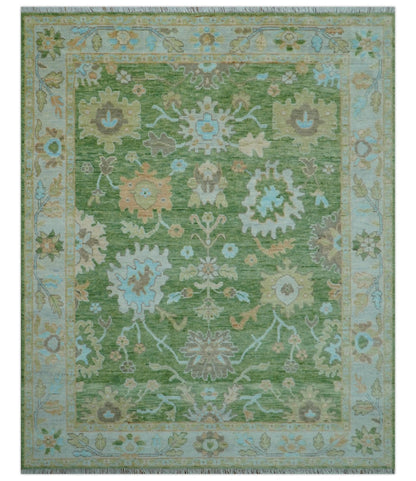 Custom Made Antique Green Traditional Oushak Design Hand Knotted Wool Area Rug.