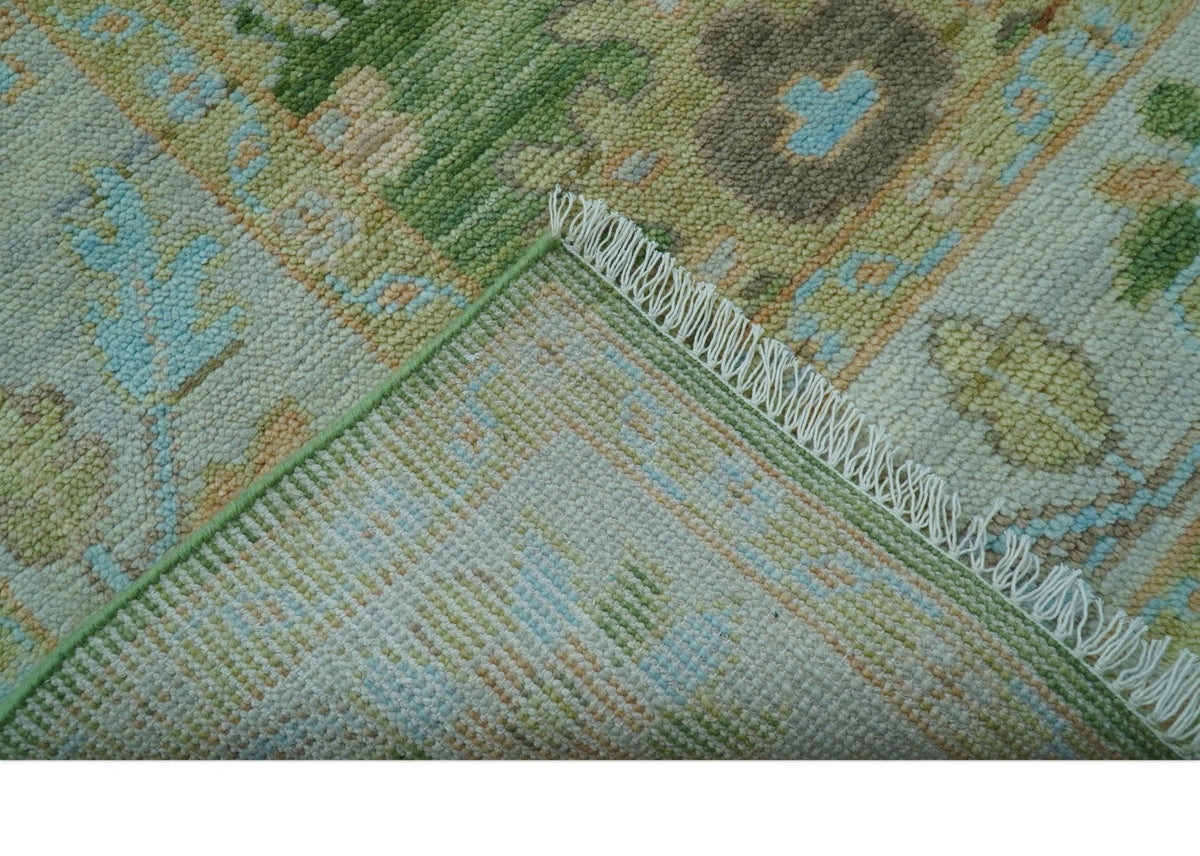 Custom Made Antique Green Traditional Oushak Design Hand Knotted Wool Area Rug.