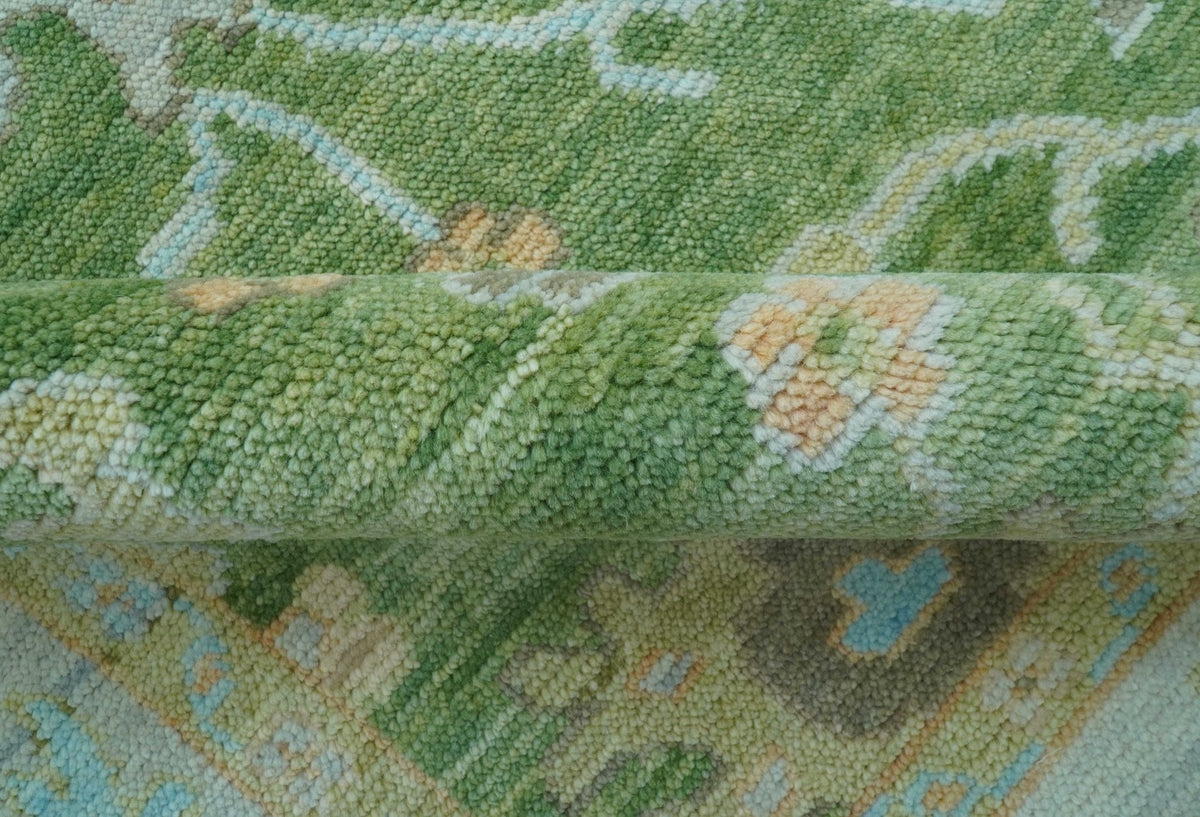Custom Made Antique Green Traditional Oushak Design Hand Knotted Wool Area Rug.