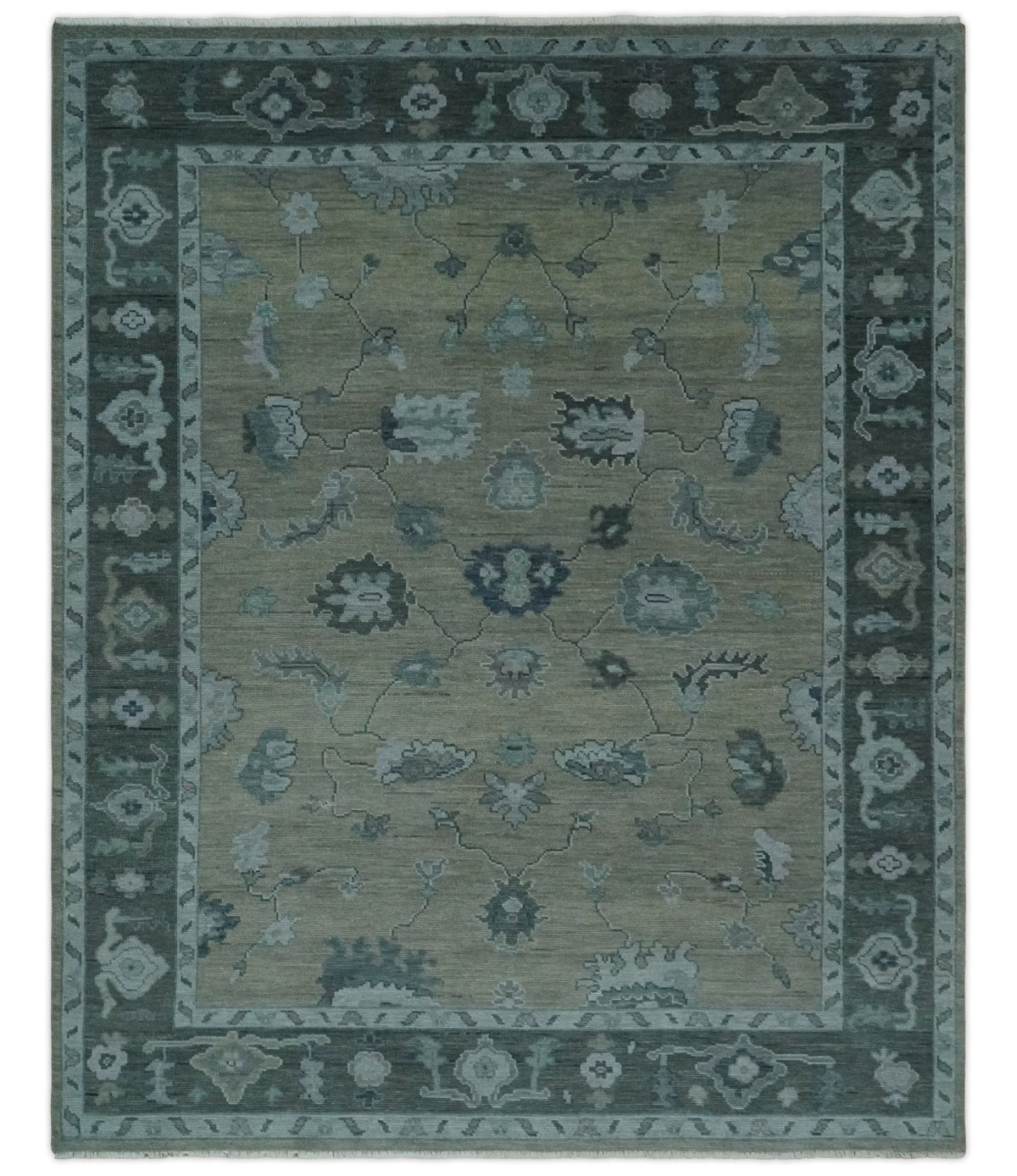 Custom Made Antique look Gray, Charcoal and silver Oriental Oushak wool Area Rug.