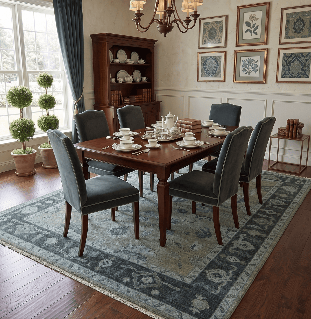 Custom Made Antique look Gray, Charcoal and silver Oriental Oushak wool Area Rug.