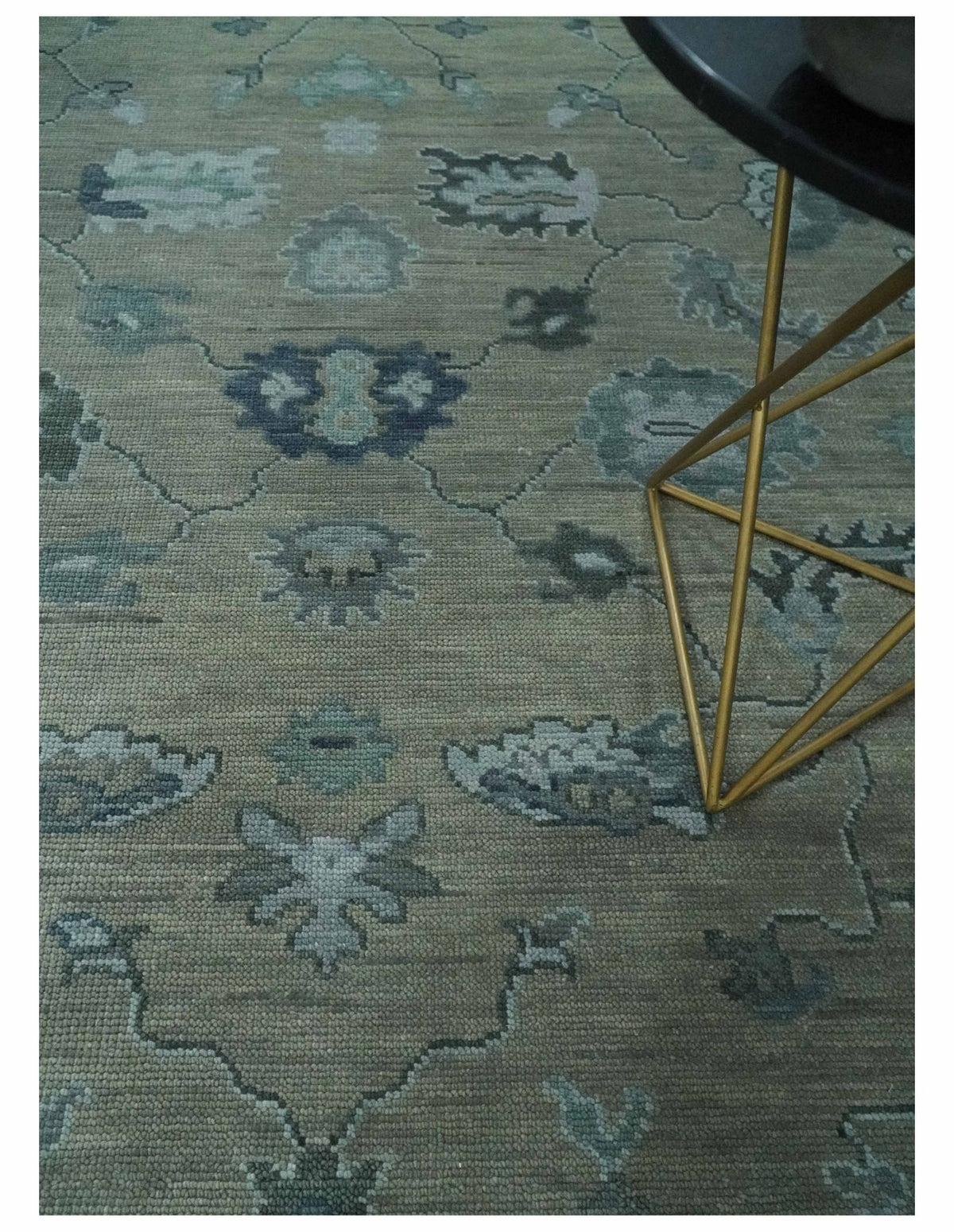 Custom Made Antique look Gray, Charcoal and silver Oriental Oushak wool Area Rug.