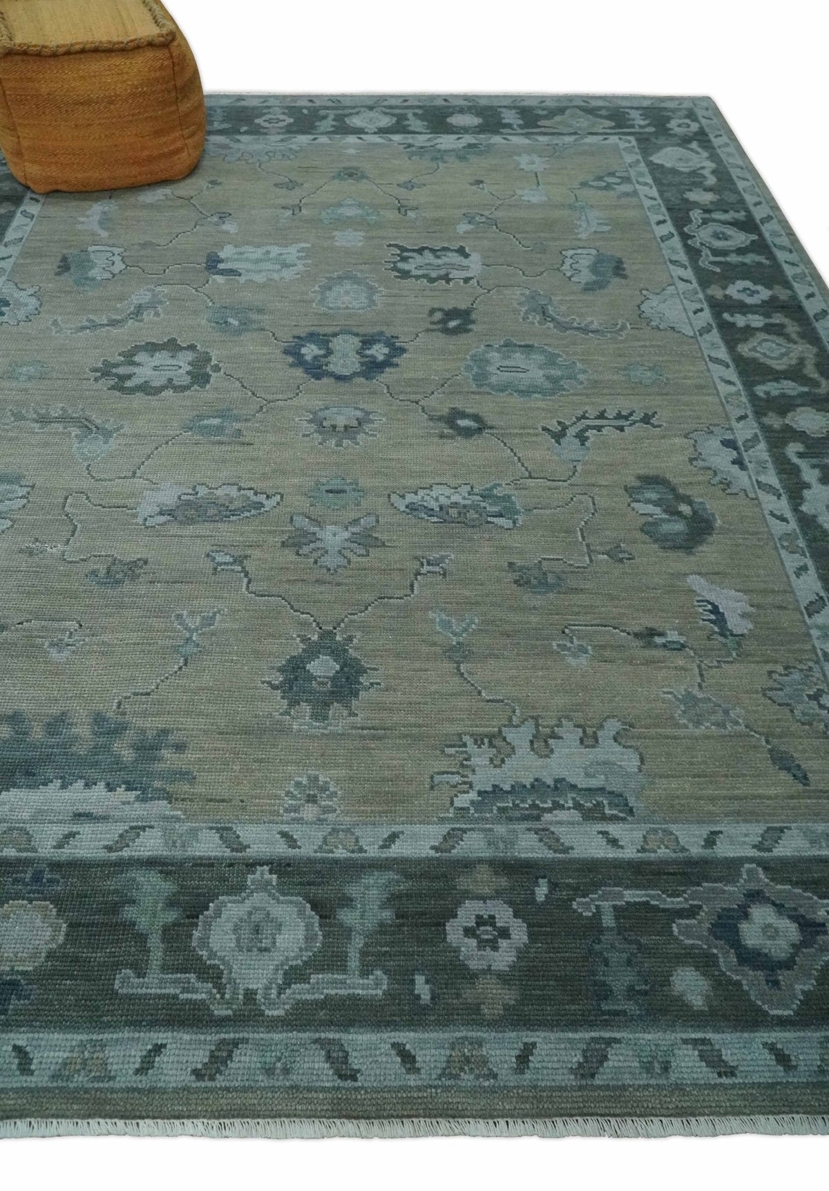 Custom Made Antique look Gray, Charcoal and silver Oriental Oushak wool Area Rug.