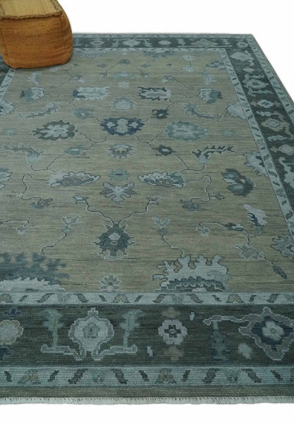 Custom Made Antique look Gray, Charcoal and silver Oriental Oushak wool Area Rug.