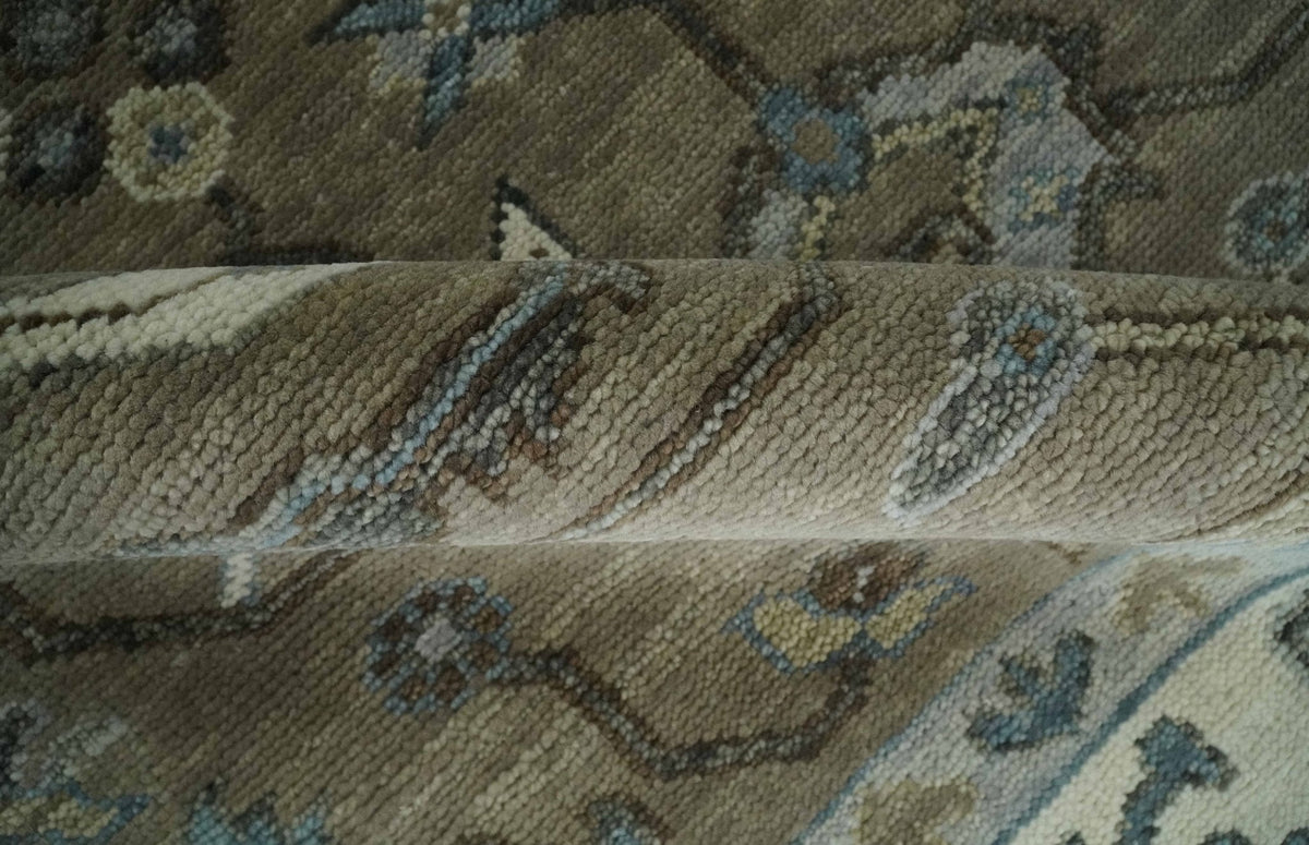 Custom Made Antique look Hand Knotted Beige, Ivory and Silver Oriental Oushak Multi Size Traditional Wool Area Rug.