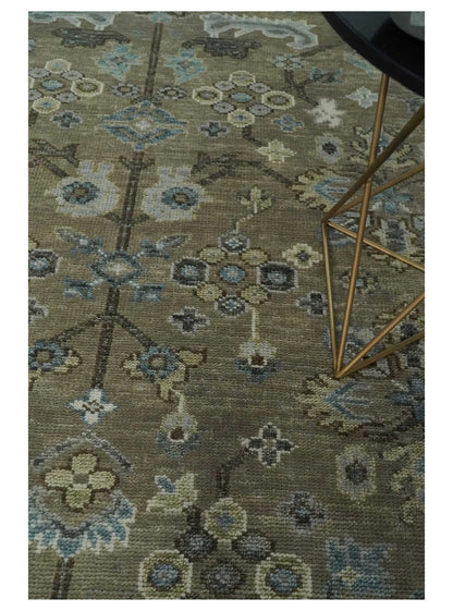 Custom Made Antique look Hand Knotted Beige, Ivory and Silver Oriental Oushak Multi Size Traditional Wool Area Rug.