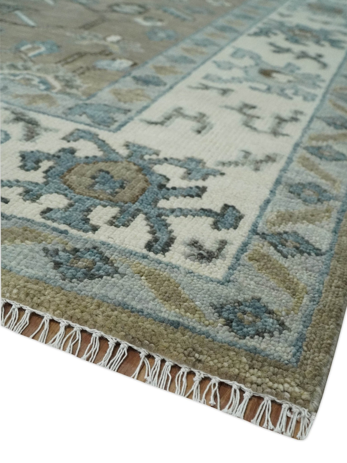 Custom Made Antique look Hand Knotted Beige, Ivory and Silver Oriental Oushak Multi Size Traditional Wool Area Rug.