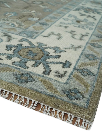 Custom Made Antique look Hand Knotted Beige, Ivory and Silver Oriental Oushak Multi Size Traditional Wool Area Rug.