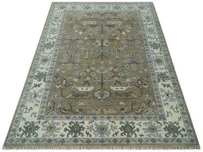 Custom Made Antique look Hand Knotted Beige, Ivory and Silver Oriental Oushak Multi Size Traditional Wool Area Rug.