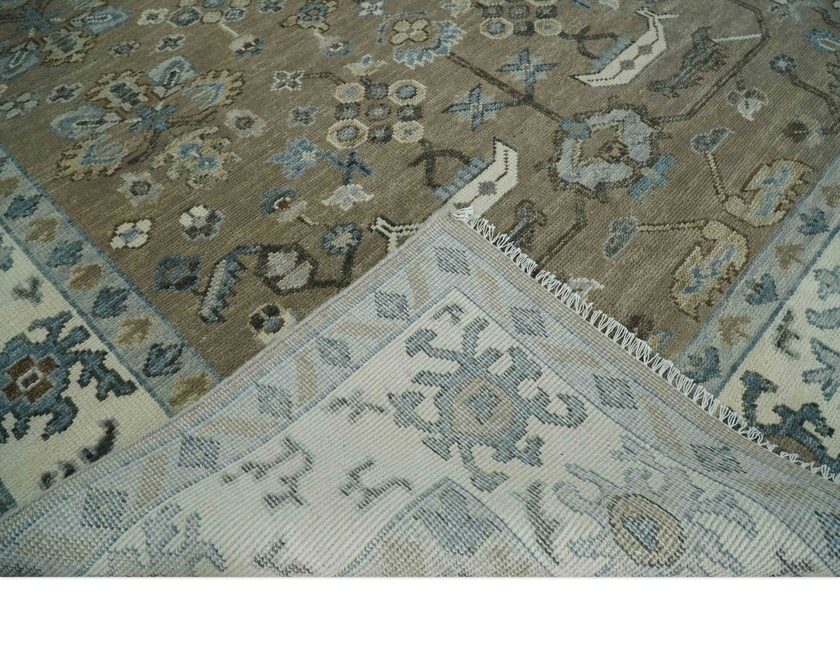 Custom Made Antique look Hand Knotted Beige, Ivory and Silver Oriental Oushak Multi Size Traditional Wool Area Rug.