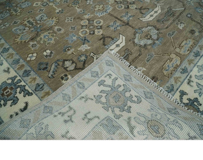 Custom Made Antique look Hand Knotted Beige, Ivory and Silver Oriental Oushak Multi Size Traditional Wool Area Rug.