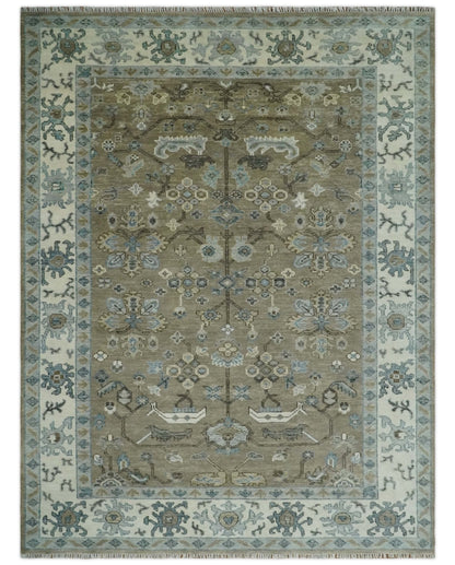 Custom Made Antique look Hand Knotted Beige, Ivory and Silver Oriental Oushak Multi Size Traditional Wool Area Rug.