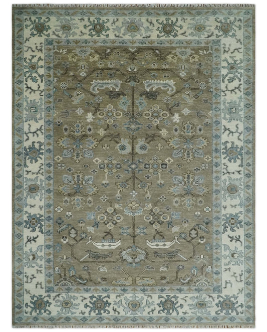 Custom Made Antique look Hand Knotted Beige, Ivory and Silver Oriental Oushak Multi Size Traditional Wool Area Rug.