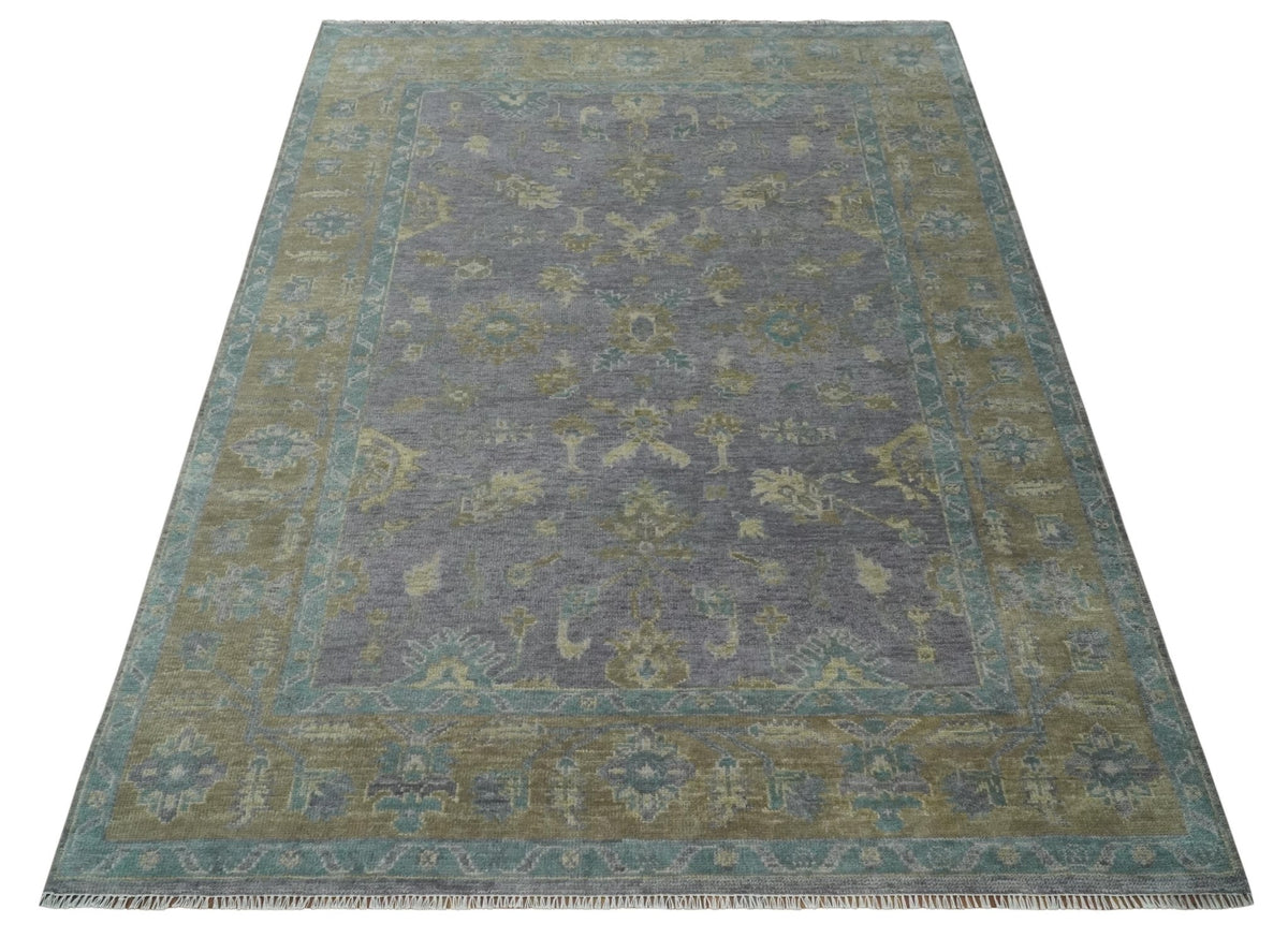 Custom Made Antique look Plum and Brown Hand Knotted Traditional Oushak Wool Area Rug.