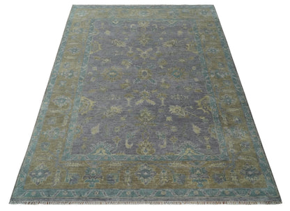 Custom Made Antique look Plum and Brown Hand Knotted Traditional Oushak Wool Area Rug.