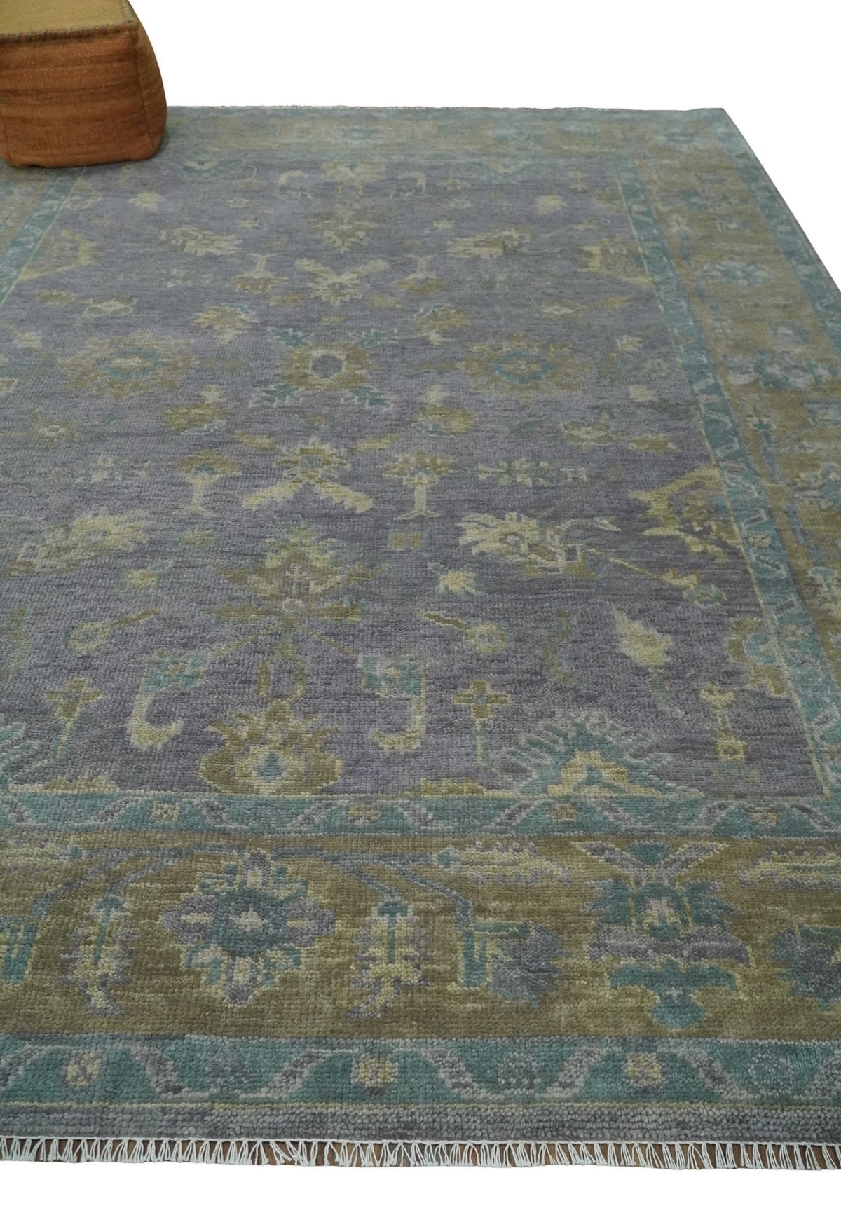 Custom Made Antique look Plum and Brown Hand Knotted Traditional Oushak Wool Area Rug.