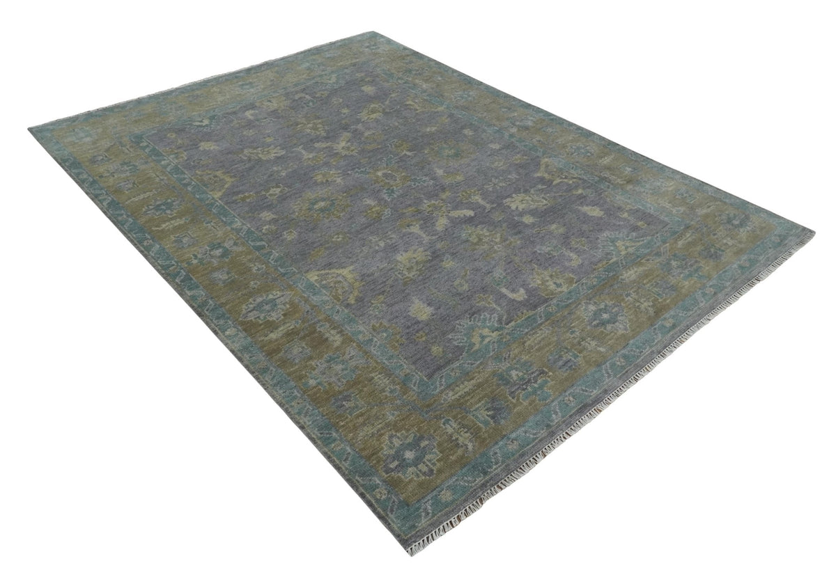 Custom Made Antique look Plum and Brown Hand Knotted Traditional Oushak Wool Area Rug.