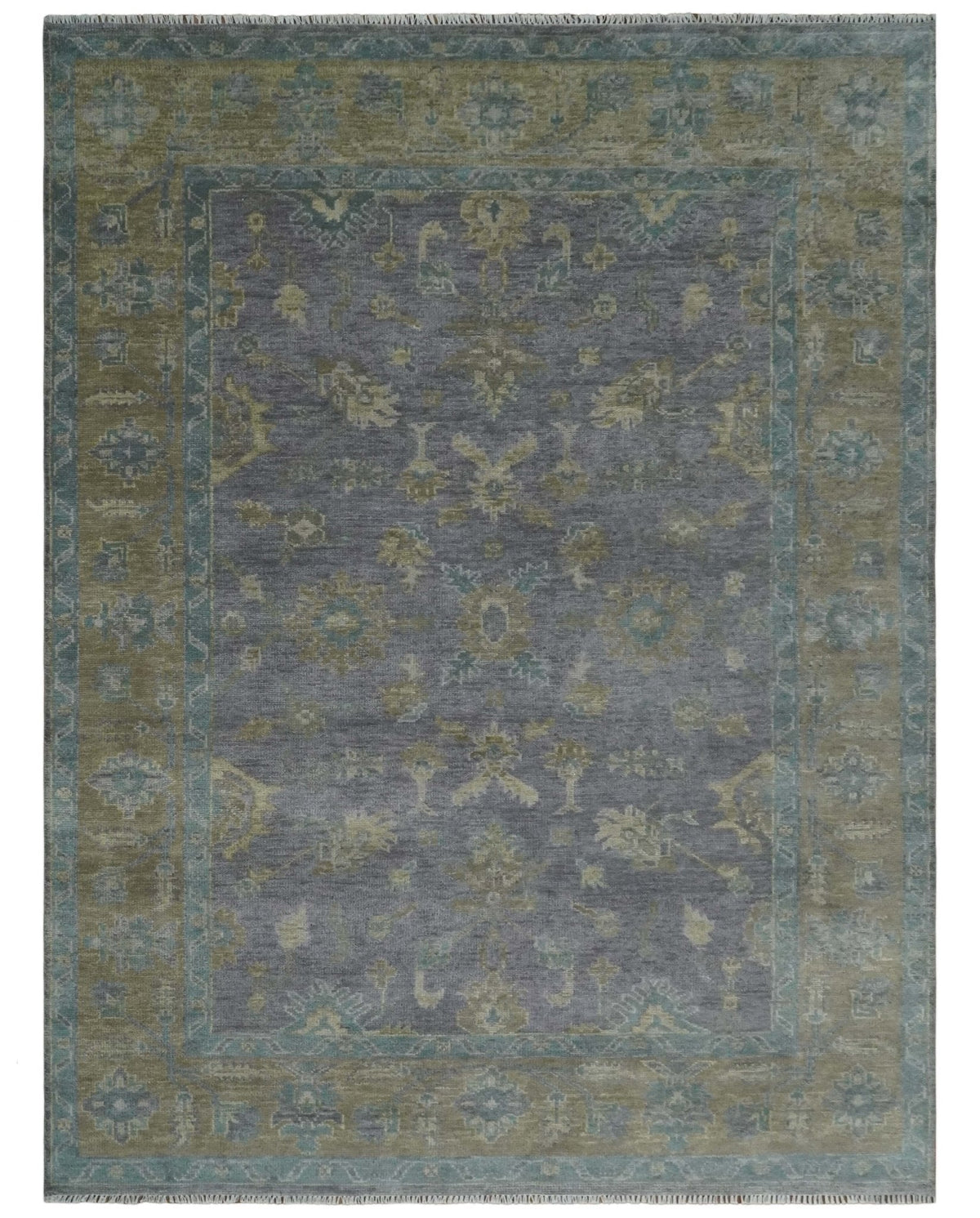Custom Made Antique look Plum and Brown Hand Knotted Traditional Oushak Wool Area Rug.