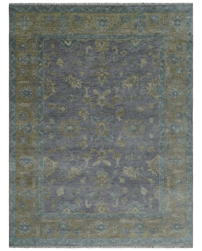 Custom Made Antique look Plum and Brown Hand Knotted Traditional Oushak Wool Area Rug.