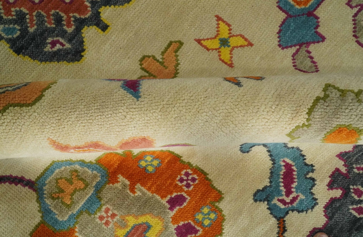 Custom Made Antique Style Beige Colorful Hand knotted Traditional Oushak wool Area Rug.