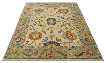Custom Made Antique Style Beige Colorful Hand knotted Traditional Oushak wool Area Rug.