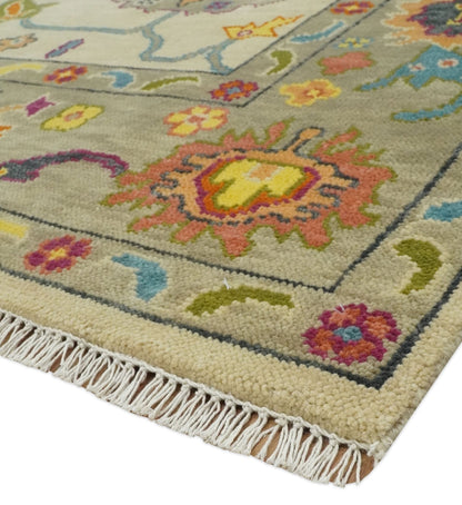 Custom Made Antique Style Beige Colorful Hand knotted Traditional Oushak wool Area Rug.