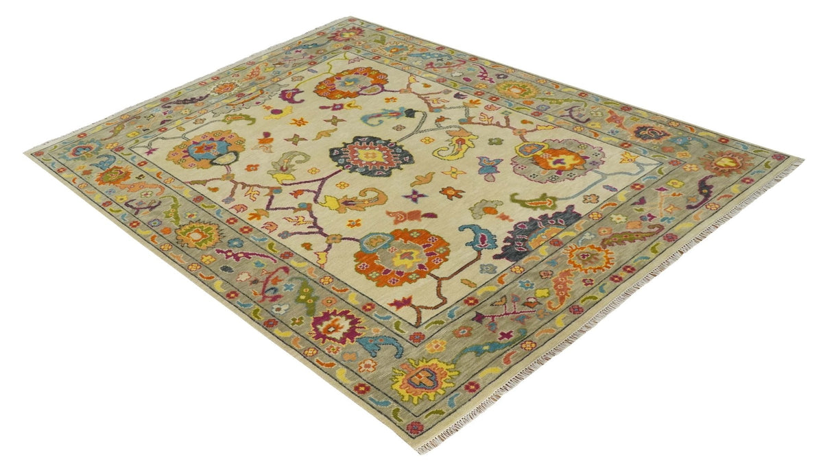Custom Made Antique Style Beige Colorful Hand knotted Traditional Oushak wool Area Rug.