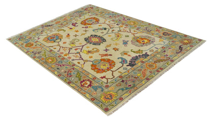 Custom Made Antique Style Beige Colorful Hand knotted Traditional Oushak wool Area Rug.