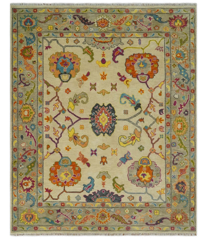 Custom Made Antique Style Beige Colorful Hand knotted Traditional Oushak wool Area Rug.