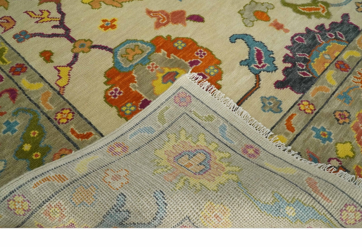 Custom Made Antique Style Beige Colorful Hand knotted Traditional Oushak wool Area Rug.