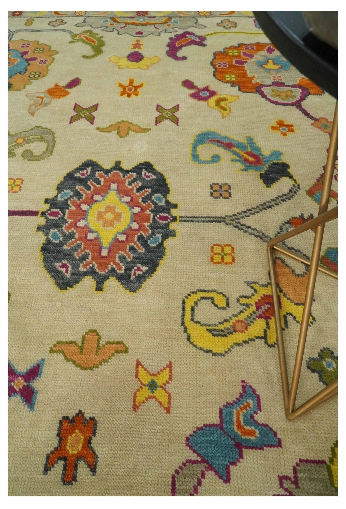 Custom Made Antique Style Beige Colorful Hand knotted Traditional Oushak wool Area Rug.