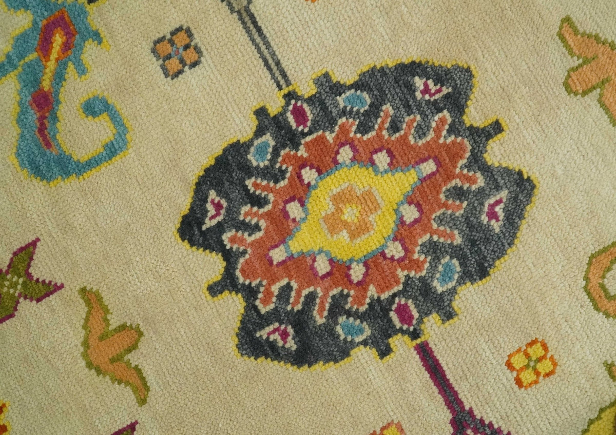 Custom Made Antique Style Beige Colorful Hand knotted Traditional Oushak wool Area Rug.