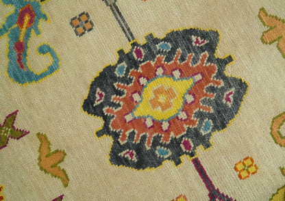 Custom Made Antique Style Beige Colorful Hand knotted Traditional Oushak wool Area Rug.