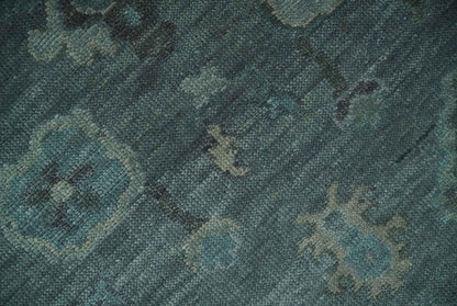 Custom Made Antique Style Blue and Charcoal Hand Knotted Oushak Wool Area Rug.