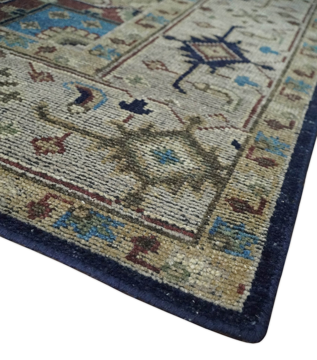 Custom Made Antique Style Brown, Beige and Blue Traditional wool Area Rug.