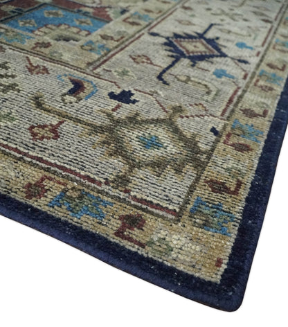 Custom Made Antique Style Brown, Beige and Blue Traditional wool Area Rug.