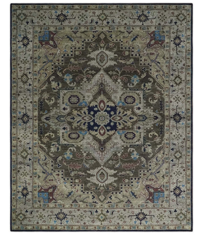 Custom Made Antique Style Brown, Beige and Blue Traditional wool Area Rug.