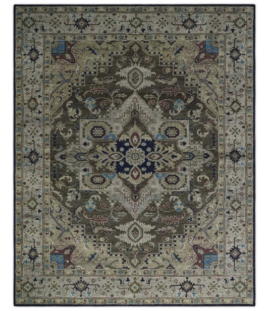 Custom Made Antique Style Brown, Beige and Blue Traditional wool Area Rug.