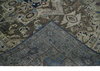 Custom Made Antique Style Brown, Beige and Blue Traditional wool Area Rug.