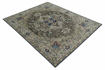 Custom Made Antique Style Brown, Beige and Blue Traditional wool Area Rug.