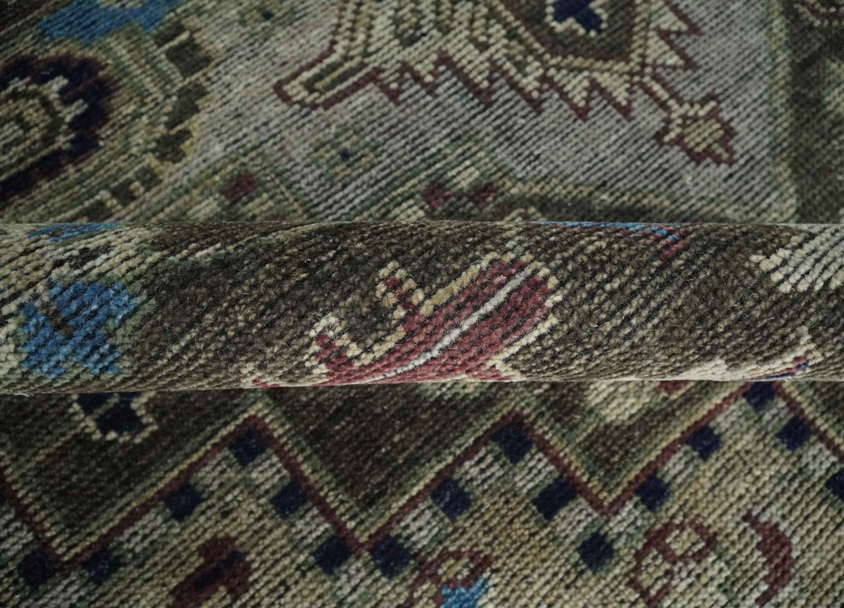 Custom Made Antique Style Brown, Beige and Blue Traditional wool Area Rug.